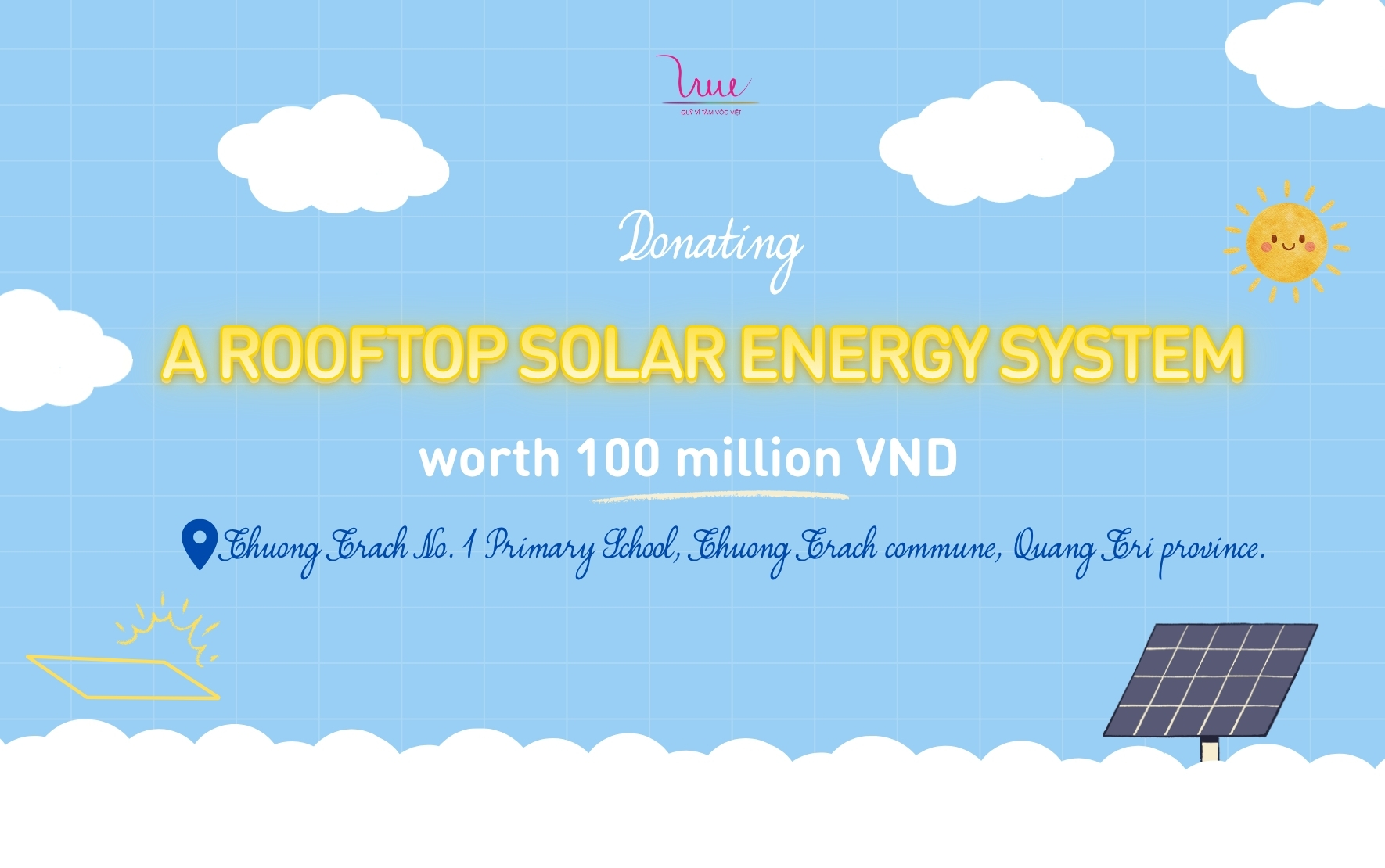 Rooftop solar energy system worth VND 100 million donated to Thuong Trach No.1 Primary School, Thuong Trach commune, Quang Tri province